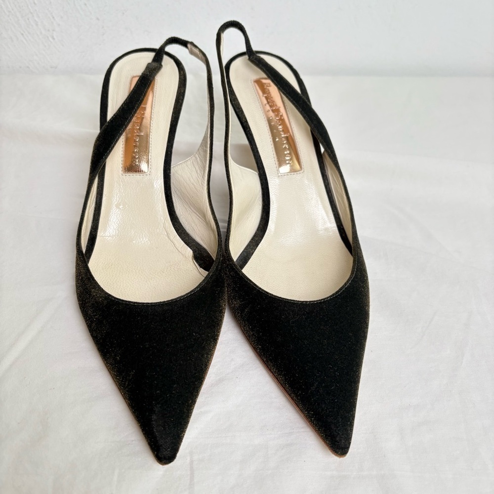 RUPERT SANDERSON Green Gold Velvet Pointed Toe Kitten Heel Slingback ITALY 5.5 - Picture 5 of 17